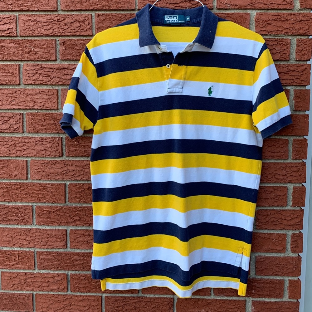 Blue, White, and Yellow Stripe Polo Shirt
